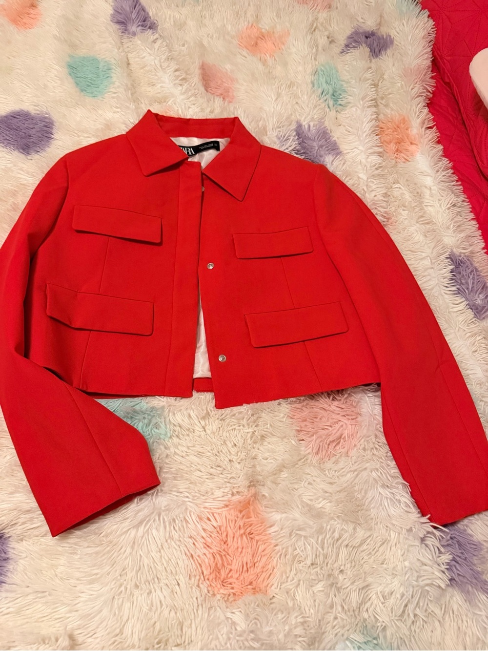 Zara Bold Red Cropped Blazer Jacket